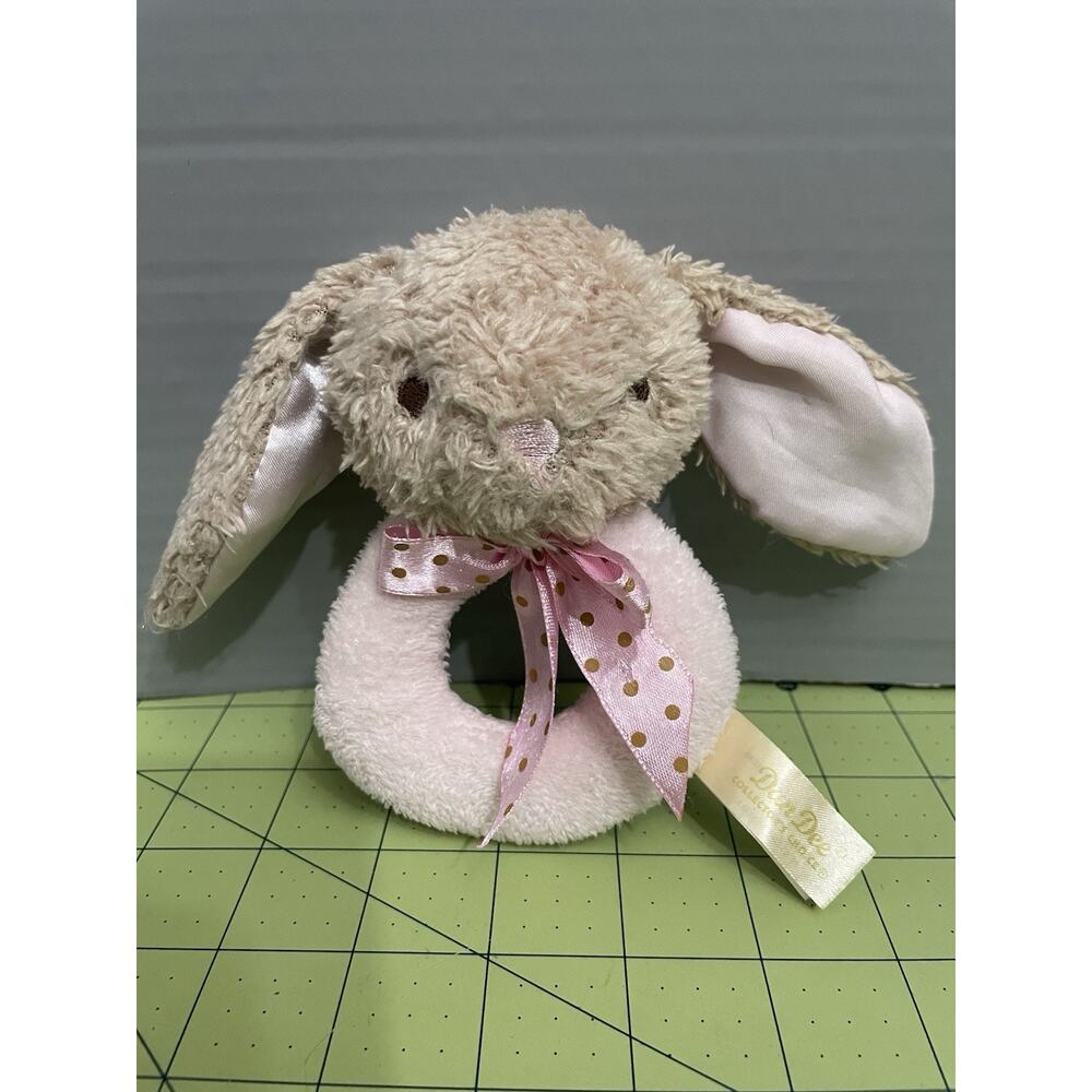 Dan Dee Baby Rattle Brown Bunny Rabbit Pink Circle Polka Dot Plush Easter Toy